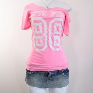 y2k victoria secret pink love pink 86 graphic tee hot pink off shoulder size XS